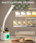 LED Desk Lamp With Clamp And Flexible Gooseneck, Tall Task Light For Home Office on desk with lighting options display