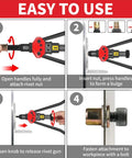 Step-by-step guide for using Rivet Nut Tool Kit 16 Inch With 15 Metric And SAE Mandrels, Rivnut Gun For Quick Tool Free Mandrel Changes.