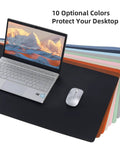 Laptop and mouse on Large Pu Leather Desk Pad Blotter 36x17 Inch Waterproof Non Slip Writing Desktop Protector Mat For Home Office, various colors
