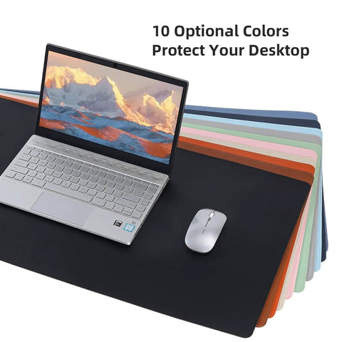 Laptop and mouse on Large Pu Leather Desk Pad Blotter 36x17 Inch Waterproof Non Slip Writing Desktop Protector Mat For Home Office, various colors