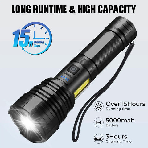 Rechargeable LED Flashlight 2 Pack Ultra Bright 99,000 Lumens Handheld Waterproof Flashlights with long battery life and 5000mAh capacity
