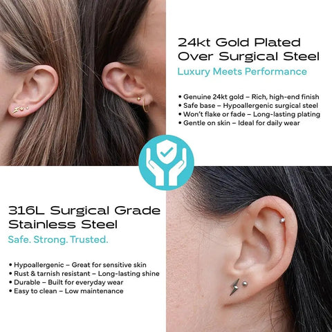 Sensitive Ears Nickel Safe Stainless Steel Ball Stud Earrings 4mm Hypoallergenic With Surgical Posts For All Day Everyday Comfort Women And Men High Fashion Jewelry in ear close-up