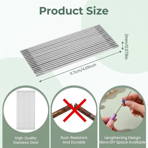 50 Pack Beadable Pen Extenders for Beadable Pens Stainless Steel Rods With Blank Metal Bars 4.6 Inch Length DIY Pen Repair and Craft Making Supplies Space For More Beads Caps And Charms, 11.7cm size