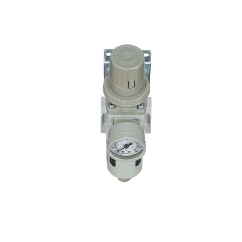 Air Filter Regulator Piggyback Combo 3/8 NPT With Metal Bowl Manual Drain Gauge And Bracket For Pneumatic Systems Easy Install 10-Micron Element 0-150 PSI 50 SCFM At 90 PSI