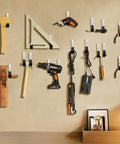 Beefy Steel Garage Hooks Set For Wall Mounts displayed with tools on wall, heavy duty utility hooks, anti slip PVC coated, black