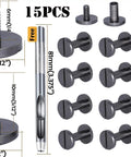 Hella Tough Badass Brass Chicago Screws And Rivets For Heavy Duty Bookbinding Leather Gear Purses Belts Shoes DIY Builds Smooth Ten Millimeter Gunmetal Metal Fasteners That Stick Around, pack of 15, 10mm size.
