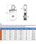 Cable Pulley Wheel Eight-Piece M32 Heavy Duty Stainless Steel Single Pulley Block Rigging Wheel With 360 Degree Swivel Hook For Crane Lifting Hauling And Industrial Use. M32 stainless pulley dimensions chart