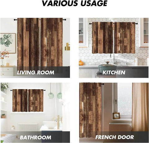 Farmhouse Rustic Barn Door Curtain Panels Two Pack Set 52 Inches Wide for Living Room, Kitchen, Bathroom, and French Door