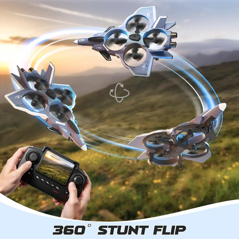 Brushless RC Plane With Camera And Built In Screen flying outdoors performing 360 degree flip, remote control in view