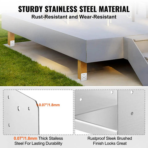 Adjustable 6 By 6 Inch Post Base Anchor Bracket Set Stainless Steel Ten Piece Internal 5.9 By 5.5 Inch Opening For Pavilion Deck Porch Handrail Railing Support And Decorative Anchor Plate