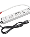 30W 12 Volt LED Power Supply IP67 Waterproof LED Driver 110V AC To 12V DC Converter With 3 Prong Plug And 3.3 Feet Cable For Light Strips