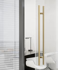 Offset Double Sided Door Pull Handle In Sweet Satin Gold Finish 900mm 36 Inch 304 Stainless Steel Round Bar Ladder Style Push Pull Door Lever For Commercial And Residential Doors on glass office door