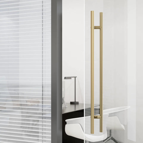 Offset Double Sided Door Pull Handle In Sweet Satin Gold Finish 900mm 36 Inch 304 Stainless Steel Round Bar Ladder Style Push Pull Door Lever For Commercial And Residential Doors on glass office door