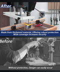 Image showing before and after of Drill Press Guard With Flip Shield For 2 To 4 Inch Column Diameters Fits Benchtop And Floor Model Drills.