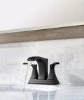 Venturi 4 Inch Centerset Bathroom Sink Faucet with Two Handles for 3 Hole Sinks in Matte Black Finish Push and Seal Drain Easy Install Durable Build For Longevity LF048VNBB