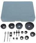Jiawu 18Pc Multifunctional Carbon Steel Hole Saw Kit For Fast Accurate Cuts In Plasterboard Drywall With Convenient Storage Case And Durable Blades For Heavy Duty Use, with case and assorted saw sizes