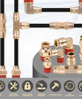 Brass DOT Air Line Fittings Kit with NPT threads, quick connect fittings, tee elbows, and push unions for semi trucks.