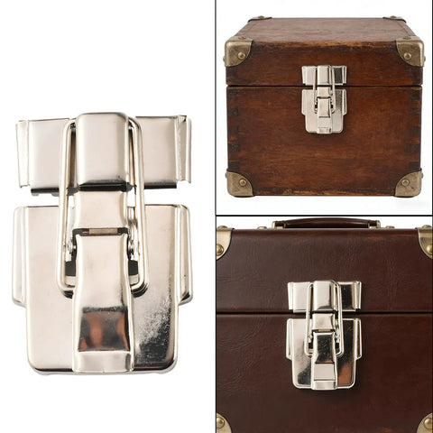 Heavy Duty Toggle Catch Lock Tough As Nails With Positive Hold Drawbolt Latch 1.6 Inch Satin Nickel Hasp Clasp on wooden box
