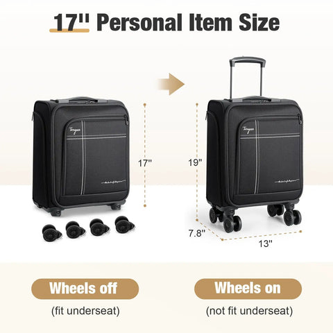 Underseat Carry On Luggage That Feels Like A Pro Airline Approved Softside Case With Removable Wheels 17 Inch Black Travel Bag