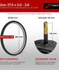27.5 Inch Bike Inner Tubes 2 Pack Fits Mountain And Hybrid Bikes From 2.0 To 2.6 Inch Tires With 48mm Schrader Valve diagram