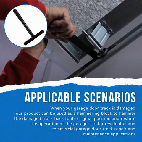 Beefy Garage Door Track Anvil Hammering Block For 2 Inch Tracks Perfect For Straightening Damaged Garage Door Rails Durable Black One Piece Tool For Quick DIY Repairs in use