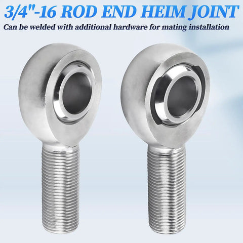 Bolt On Rod End Heim Joint Three Quarter Inch Bore And Three Quarter Inch Sixteen Thread, Heavy Duty Suspension Link Kit, Welding Ready Install, Two Pack, Durable Steel Construction For Easy Mating And Performance, pair of silver rod end heim joints