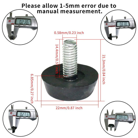 Premium Adjustable Leveling Feet With Screw On Mount M6 Thread Furniture Shim 21mm height with screw and plastic base.