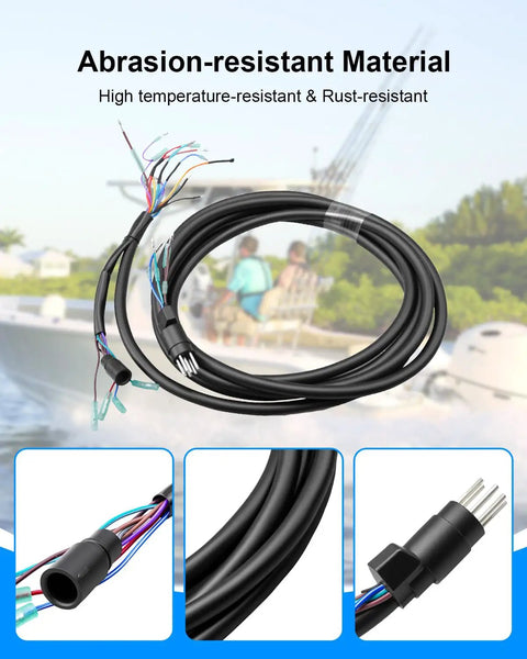 Heavy Duty Outboard Wiring Harness For 881170A15 Remote Control Box Replacement and Boat Steering Cable, black coil and connectors