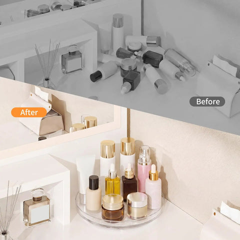 Nine Inch Clear Lazy Susan Set Of Two Round Rotating Turntable Organizers With Non Slip Base for organized beauty products