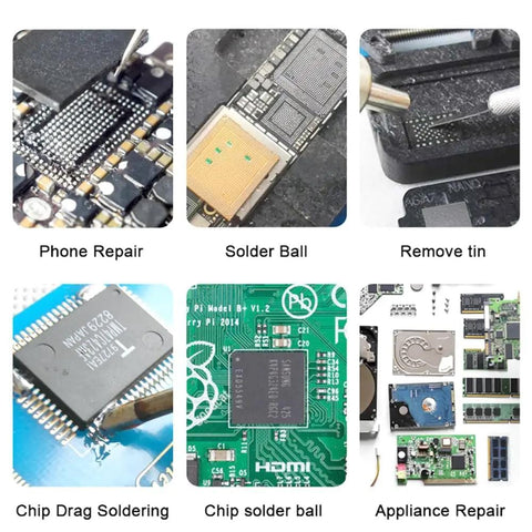 Close-up of electronic circuit board repairs using No Clean Flux Paste For Electronics, Lead Free Rosin Soldering Flux, 10cc Tacky.