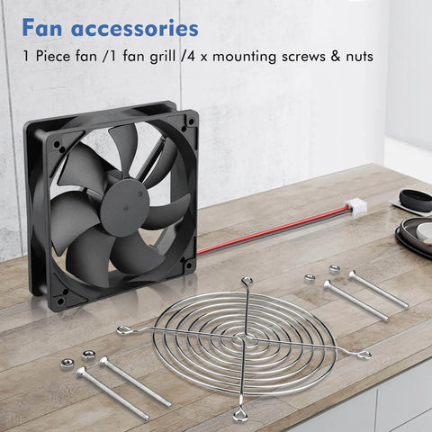 120mm PC Case Fan 24V DC Brushless Cooling High Airflow 74CFM at 2100RPM Quiet 26dBA with grill and mounting screws