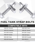 Rugged 304 Stainless Fuel Tank Strap Bolts Kit With Locking Nuts for Silverado 1999 to 2021, rust proof, easy install.