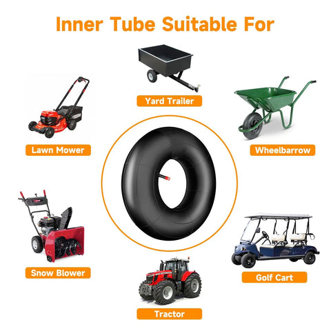 Heavy Duty ATV Inner Tube Set for 18x8.50 8 and 18x9.50 8 showing compatibility with lawn mower, snow blower, and more.