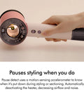 Nural Smart Hair Dryer With No Heat Damage, 5 Attachments Including Diffuser, showing motion-sensing accelerometer feature