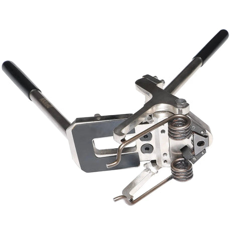 BMW Valve Pressure Spring Installer And Remover Tool for Valvetronic Engines with dual handles and steel construction, close-up view.