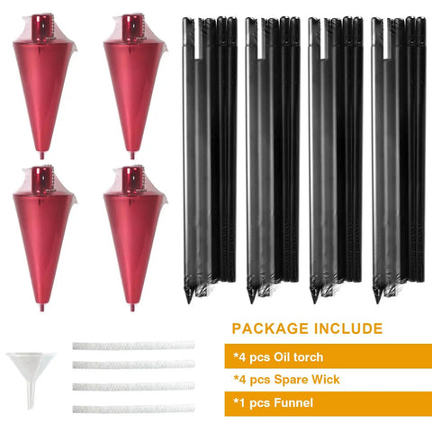 Package contents for 55 Inch Outdoor Oil Torch Lamps 2 Pack In Rose Gold, Rustproof Stainless Steel Citronella Torches With 12.17 Oz Fuel Capacity