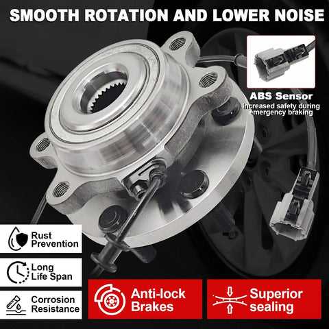 Beefed-Up 4WD Front Wheel Bearing Hub Assembly Pair 515065, close-up view with ABS sensor and anti-lock brakes feature
