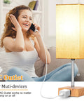 Set Of 2 Wood Table Lamps For Bedroom With 3 Color Modes Warm White Soft White Daylight White Pull Chain Nightstand Lamps With AC Outlets Compact Bedside Lights With 2 Bulbs For Living Room Kids Room Office Decor showing AC outlet in use