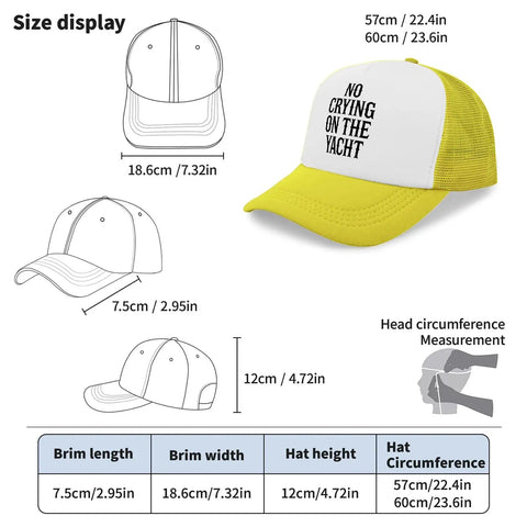 Lightweight Yellow Baseball Cap For Men Everyday Style Breathable Comfort All Day Wear Ideal For Outdoor Adventures Travel Sports And Casual Streetwear size chart