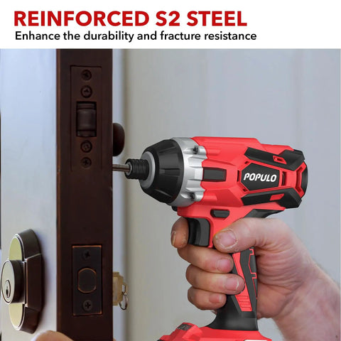 20V Max Lithium Ion Impact Driver With One Quarter Inch Quick Connect Chuck being used on a door lock.