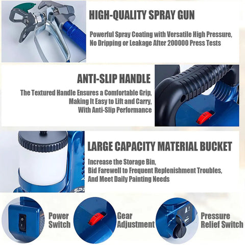 Heavy Duty Cordless Airless Paint Sprayer With High Pressure Adjustable Flow And Spacious Paint Reservoir Featuring Dual Batteries for easy handling and large capacity.