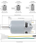 24V High Speed DC Ride On Car Motor Upgrade With 12000 RPM Beefed-Up Electric Drive Motor Replacement Featuring 3 Gear Sets And 10-Tooth Options, dimensions and wiring shown