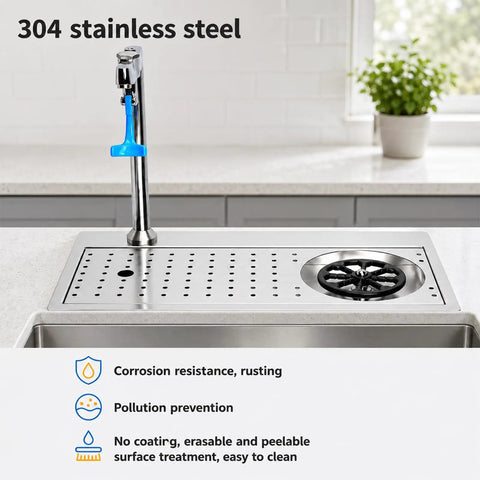Heavy Duty 304 Stainless Steel Glass Rinser And Cup Washer For Bars Featuring Built In Recessed Sink Mount with multi angle spray and drainage.