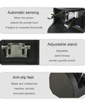 Slick Automatic Electric Coffee Tamper Fifty Eight Millimeter Espresso Tamping Station showing automatic sensing and adjustable stand features.