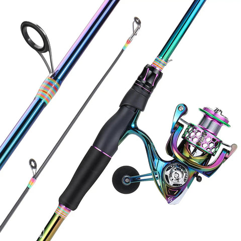 Two Piece Spinning Rod And Reel Combo, Colorful Portable Lightweight Fishing Kit With Smooth Stainless Guides For Freshwater And Saltwater