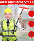 Heavy Duty 17 Inch Water Meter Key And Shut Off Tool With Four Way Utility Socket For Curb Mains And Underground Valves held by a worker.