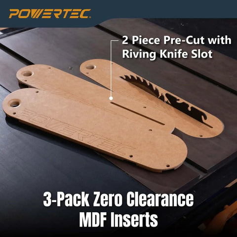 Zero Clearance Table Saw Inserts 3 Pack Pro Grade for Cleaner Cuts and Kickback Prevention, Easy Installation, MDF Throat Plate