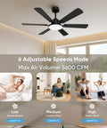 52 Inch Ceiling Fan With Lights Six Double Sided Blades Ultra Quiet Reversible DC Motor Remote And App Control in living room