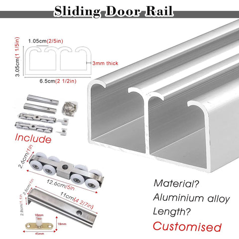 Top Shelf Heavy Duty Double Bypass Door Hardware Set With Smooth Barn Sliding Two Track Aluminum Rail Kit and Slick Stainless Handles for Home Office Closet No Sweat Setup, showing detailed sliding door rail components.