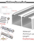 Heavy Duty Double Bypass Sliding Barn Door Hardware Kit With Two Foot Aluminum Rail Dual Track System No Hassle Install Slick Glide For Closets Balconies And Room Dividers, showcasing aluminum alloy rail and components.